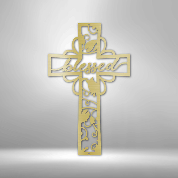 Scripture Sign Blessed Cross Steel Sign Laser Cut Powder Coated Home & Office M